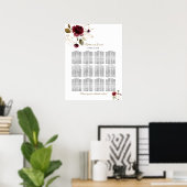 Elegantes Burgundy Gold Floral Wedding Chart Poster (Heimbüro)
