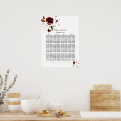 Elegantes Burgundy Gold Floral Wedding Chart Poster (Küche)