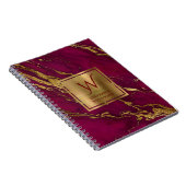 Elegantes Burgundy Gold Marble Monogramm Notizblock (Rechte Seite)