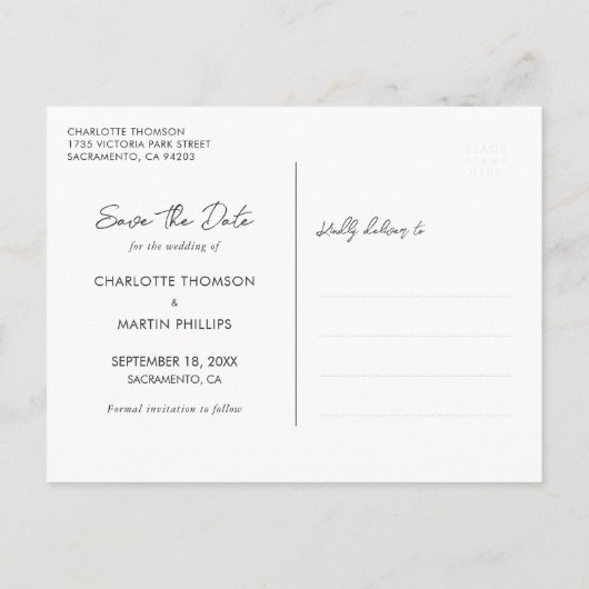 Elegantes Burgundy Gold Wedding Foto Save the Date Ankündigungspostkarte (Rückseite)