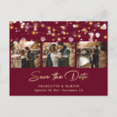 Elegantes Burgundy Gold Wedding Foto Save the Date Ankündigungspostkarte (Vorderseite)