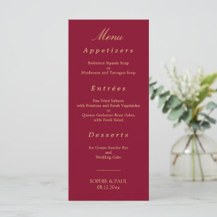 Elegantes Burgundy Golden Beige Wedding Menu Menükarte