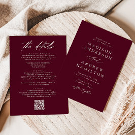 Elegantes Burgundy in einem QR-Code Hochzeit Einladung
