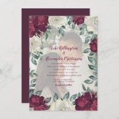 Elegantes Burgundy Ivory Cream Floral Wedding Foto Einladung (Vorne/Hinten)