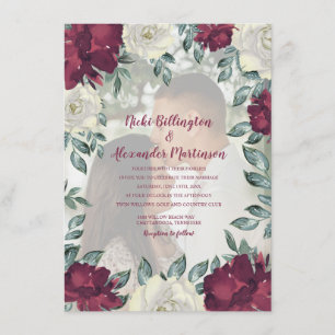 Elegantes Burgundy Ivory Cream Floral Wedding Foto Einladung