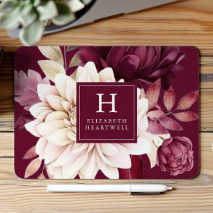 Elegantes Burgundy Ivory-Monogramm Mousepad