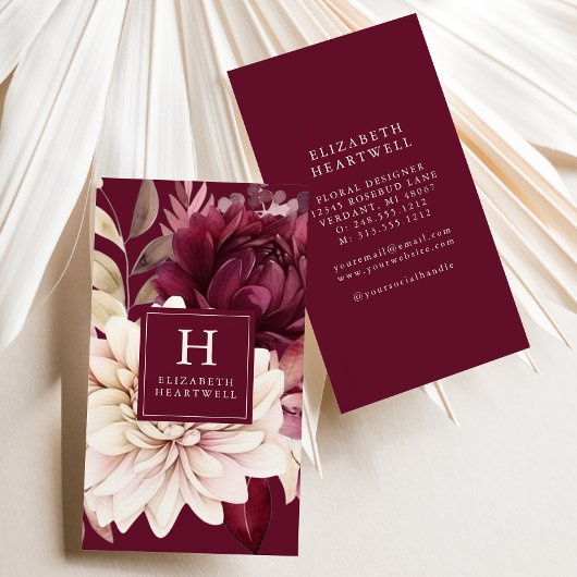 Elegantes Burgundy Ivory-Monogramm Visitenkarte
