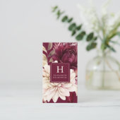 Elegantes Burgundy Ivory-Monogramm Visitenkarte (Stehend Vorderseite)