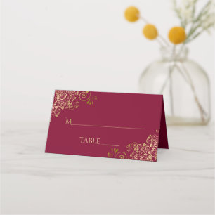 Elegantes Burgundy Maroon & Gold Wedding Write-In Platzkarte