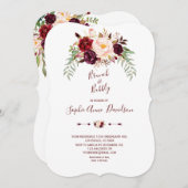 Elegantes Burgundy Marsala Floral Brunch & Bubbly Einladung (Vorne/Hinten)