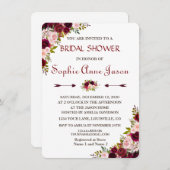 Elegantes Burgundy Marsala Floral Fall Brautparty Einladung (Vorne/Hinten)