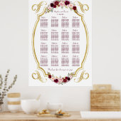 Elegantes Burgundy Marsala Floral Fall Seating Cha Poster (Küche)