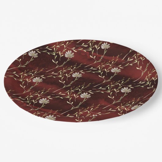 Elegantes Burgundy Marsala Party Pappteller (Schrägansicht)