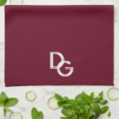 Elegantes Burgundy mit White Lace Initials Geschirrtuch (Gefaltet)