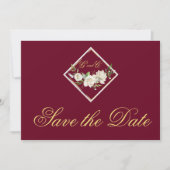 Elegantes Burgundy Monogram Gold Save the Date (Vorderseite)
