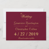 Elegantes Burgundy Monogram Gold Save the Date (Rückseite)