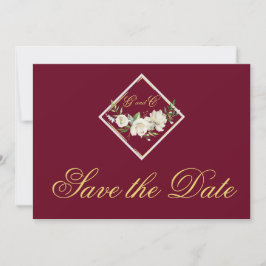 Elegantes Burgundy Monogram Gold Save the Date