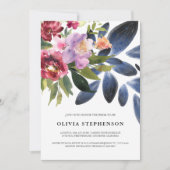 Elegantes Burgundy Navy Blue Botanical Brautparty Einladung (Vorderseite)