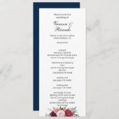 Elegantes burgundy Navy Blue Floral Wedding Progra Programm (Vorne/Hinten)