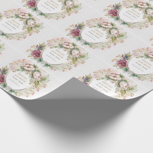 Elegantes Burgundy Personalisiertes Brautparty Geschenkpapier (Ecke)