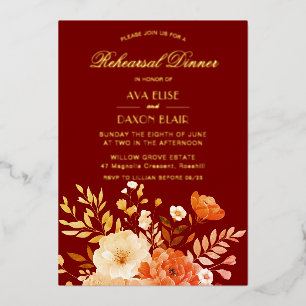 Elegantes Burgundy Probe Dinner Folieneinladung