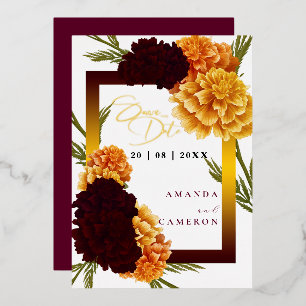 Elegantes Burgundy Red Watercolor "MARIGOLD" Foto Folieneinladung