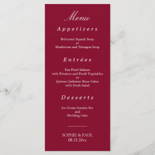 Elegantes Burgundy Red Wedding Menu Menükarte