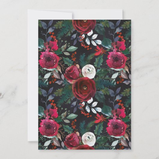 Elegantes Burgundy Red White Floral Weihnachten Pa Einladung (Rückseite)