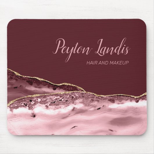 Elegantes Burgundy Rosa Marmornamengeschäft Mousepad (Vorne)