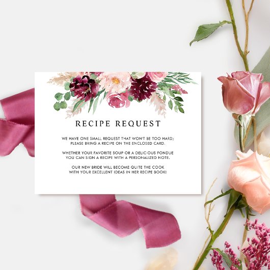 Elegantes Burgundy Rosa und Blush Wedding Rezept Begleitkarte