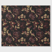 Elegantes Burgundy Rot und Gold Rose Blumenmuster Geschenkpapier (Flach)