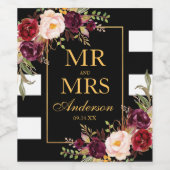 Elegantes Burgundy Schwarz-weiß Striped Weinetikett (Einzelnes Label)