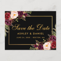 Elegantes Burgundy Schwarzes Gold Save the Date