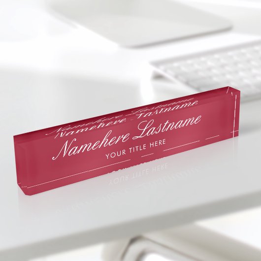 Elegantes Burgundy Script Einfach Minimalistisch m Namensplakette