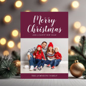 Elegantes Burgundy Script Foto Weihnachten