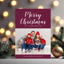 Elegantes Burgundy Script Foto Weihnachten