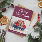 Elegantes Burgundy Script Foto Weihnachten