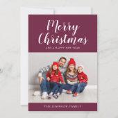Elegantes Burgundy Script Foto Weihnachten (Vorderseite)