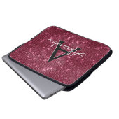 Elegantes Burgundy Shimmer und Sparkle Monogram Laptopschutzhülle (Vorne Knopf)