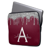 Elegantes Burgundy Silver Glitzer Sparkle Monogram Laptopschutzhülle (Vorderseite Links)