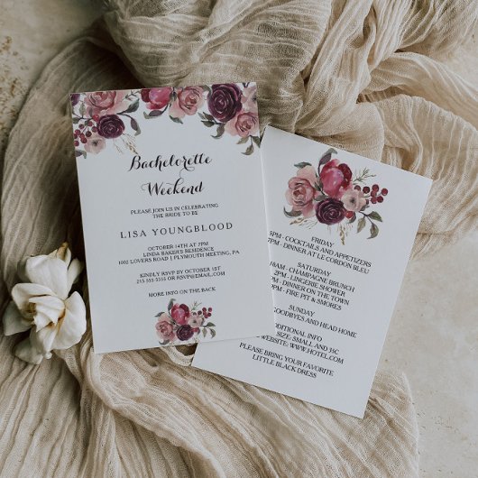 Elegantes Burgundy Summer Bachelorette Weekend Einladung