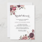 Elegantes Burgundy Summer Floral Brautparty Einladung (Vorderseite)