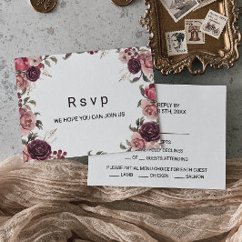 Elegantes Burgundy Summer Floral Menu Auswahl RSVP Karte