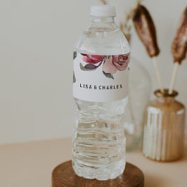 Elegantes Burgundy Summer Floral Water Flasche Lab Wasserflaschenetikett