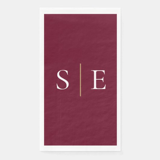 Elegantes Burgundy und Gold Monogram Minimalistisc Serviette (Vorderseite)