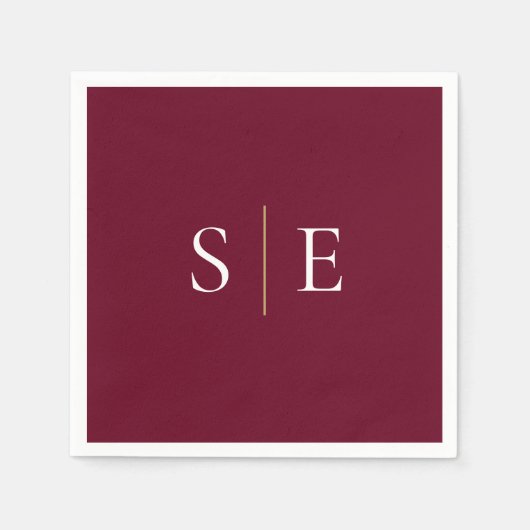 Elegantes Burgundy und Gold Monogramm Minimalistis Serviette (Vorderseite)