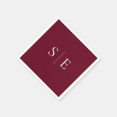 Elegantes Burgundy und Gold Monogramm Minimalistis Serviette (Ecke)