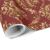 Elegantes Burgundy- und Gold-Vintages Blumenmuster Geschenkpapier (Rolleneckpunkt)
