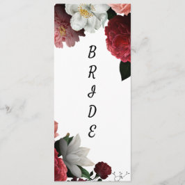 Elegantes Burgundy und rosa Sign für den Sitz Menükarte