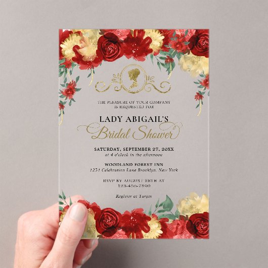 Elegantes Burgundy Viktorianisches Brautparty Acryleinladungen (Insitu (Handheld))